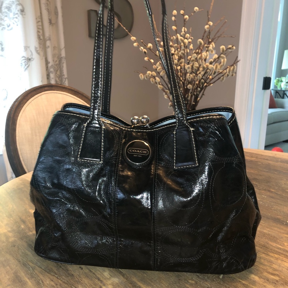 Genuine Coach LG Black Patent Signature Satchel